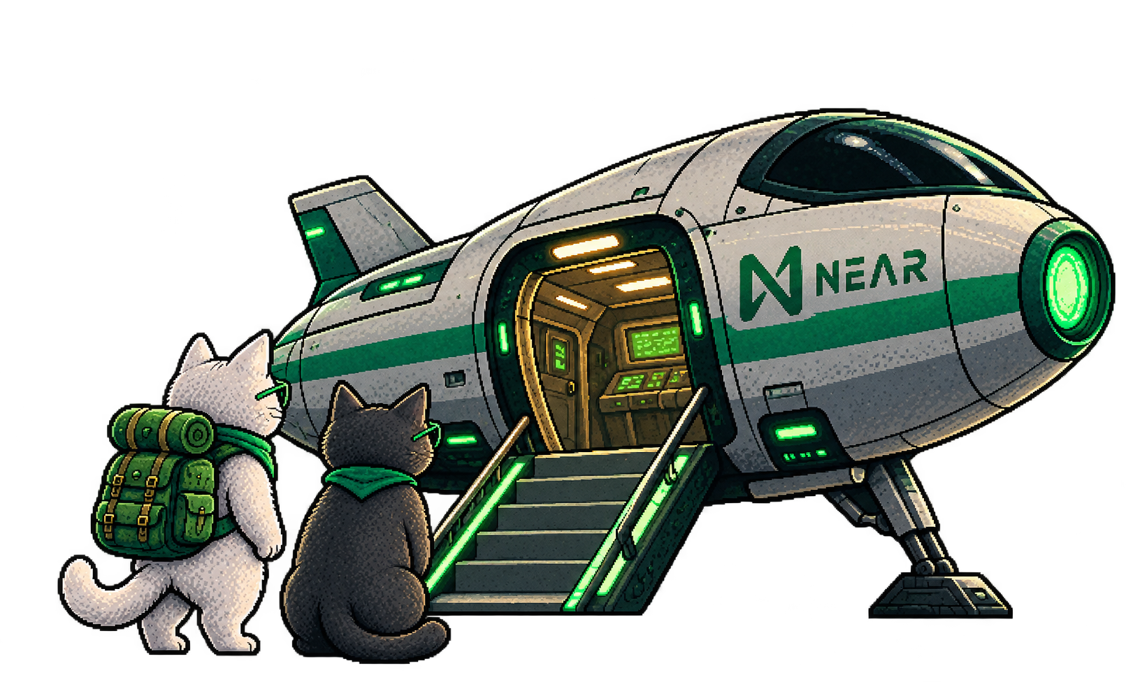 Two cats approaching a NEAR spacecraft